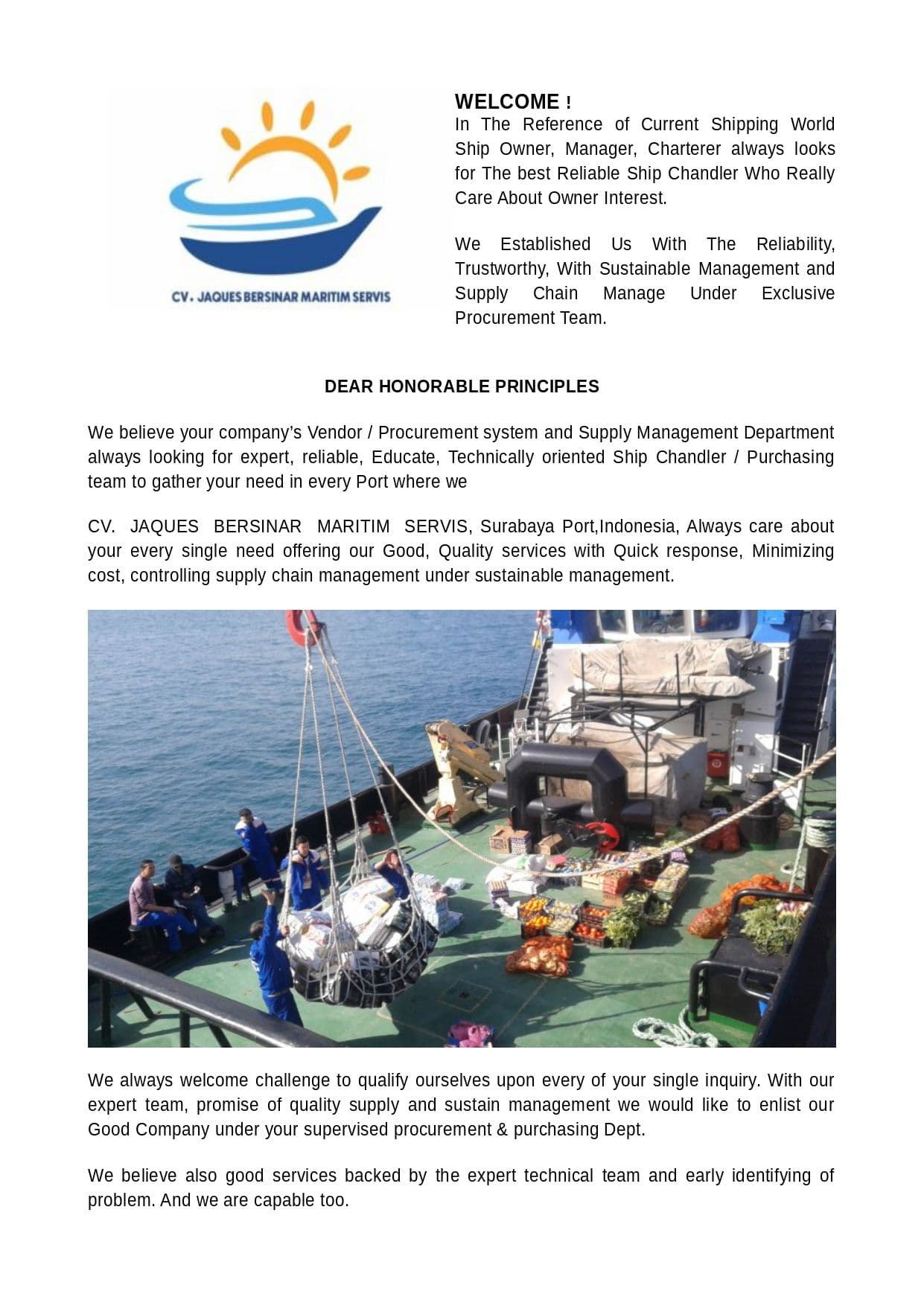 Offering Services All Running Stores For Your Vessel If Call @Global Local Port Of Indonesian